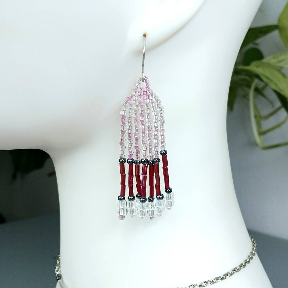 BOGO EARRINGS - Pink Boho Beaded Fringe Dangle Earrings, 2.75"